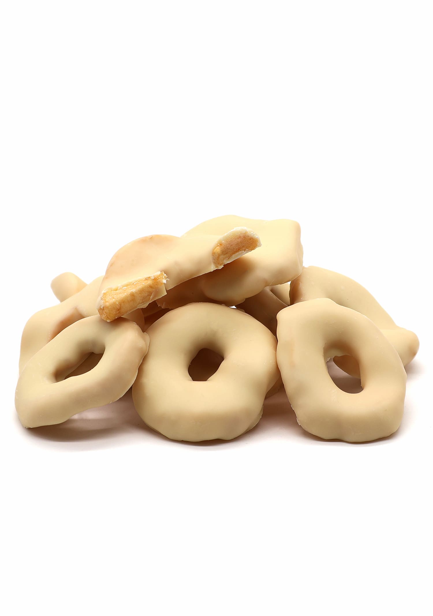 Apfelringe in weißer Schokolade