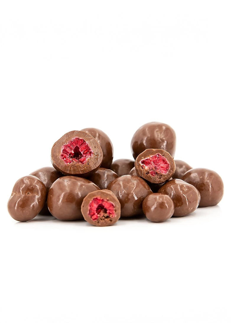 Schoko Himbeeren -Gefriergetrocknete Himbeeren mit zarter Vollmilchschokolade